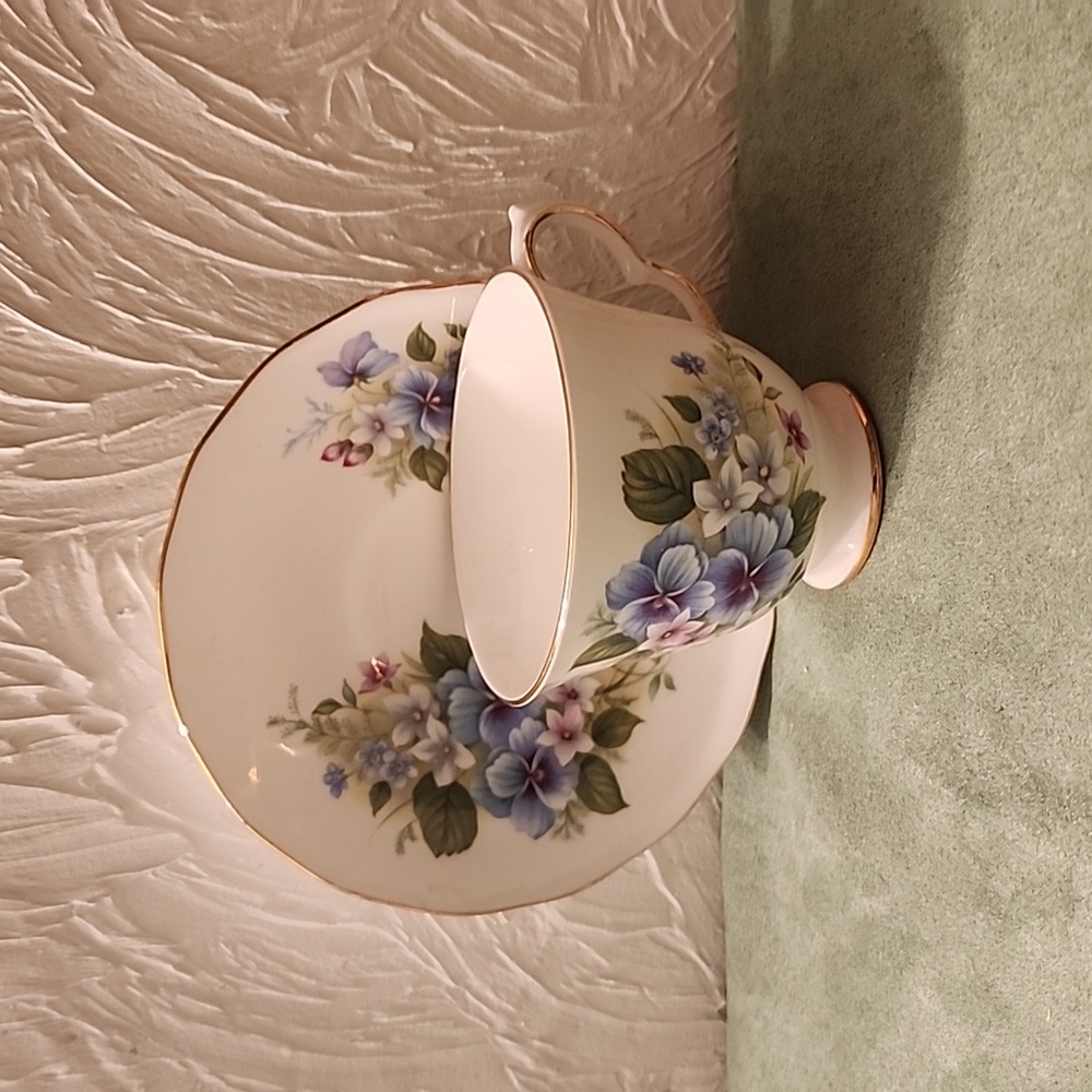 Vintage Royal Vale Blue Pansies and Violets Teacup and Saucer